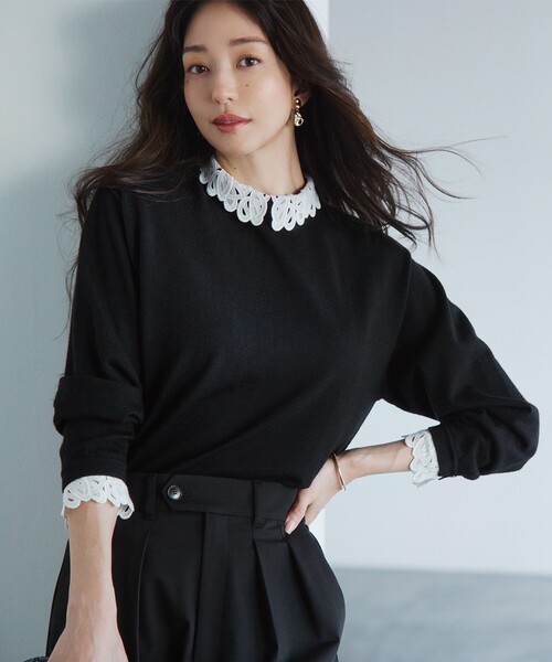 ニット セーター 「洗える」エンブロイダリーニット レディース