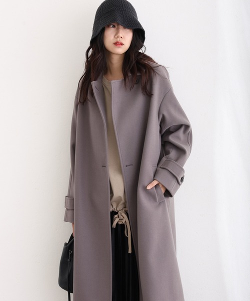 ElegChic ステンカラーコート コート 家で洗えるコート レディース