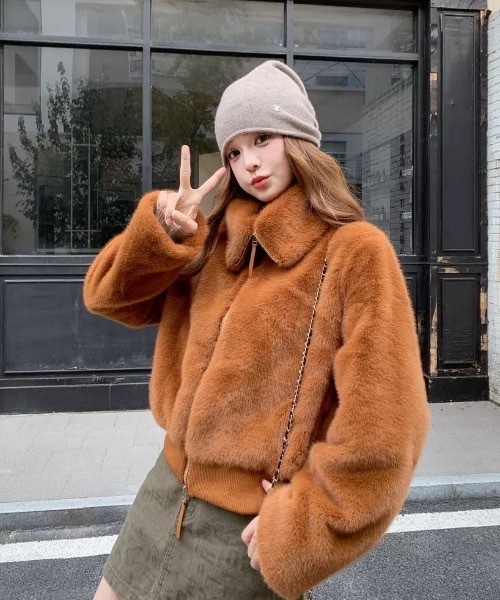 FUNdaysion コート アウター ショート丈ジップファーコート レディース