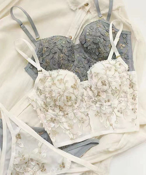 c.u.l ブラジャー ショーツセット 「c.u.l」花柄刺繍コルセット風ブラ