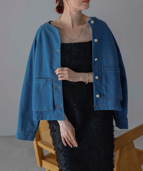 ＆HALF デニムジャケット gジャン ラグランノーカラーデニムジャケット