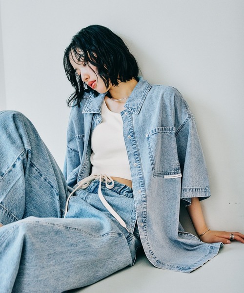 LEPSIM（レプシィム） ブラウス シャツ BIGデニム5分袖シャツ