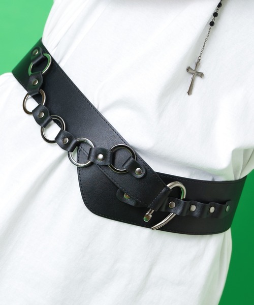 ベルト an meets zakka 連結ドレープリング合成皮革コルセットベルト