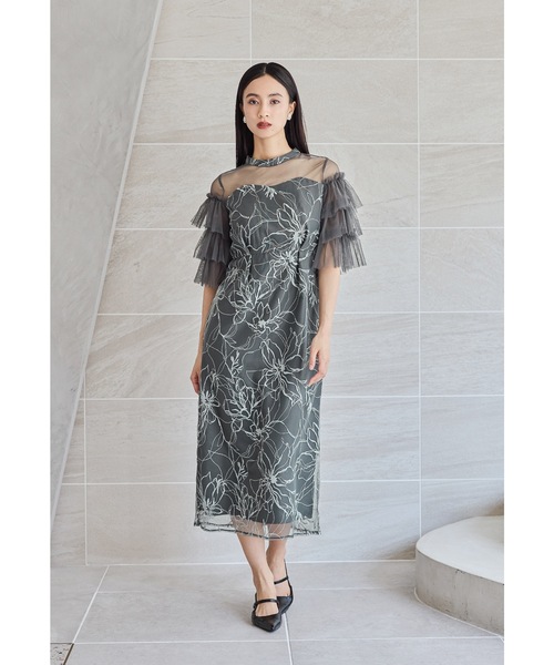 niana ANDRESD グレー オールインワン パーティードレスシースルー袖