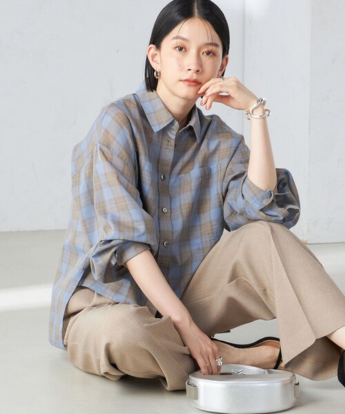 SHIPS（シップス） ブラウス シャツ 「手洗い可能」シアー チェック