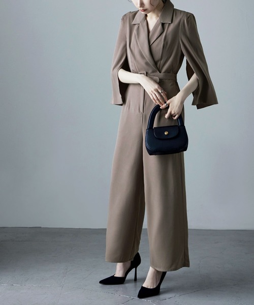 etoll.（エトル） パンツドレス スリットスリーブオールインワンパンツ