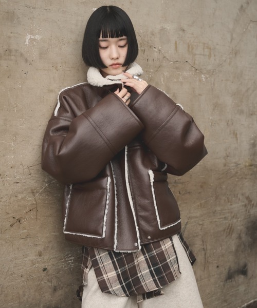 AIC. ムートンコート ボアコート 2wayフェイクレザームートン