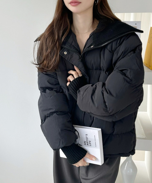 Ada. ダウンコート ダウンジャケット ビッグリブカラー ショート丈