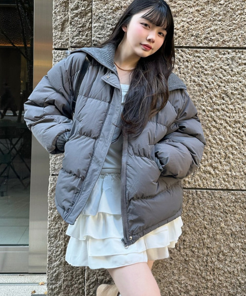 Ada. ダウンコート ダウンジャケット ビッグリブカラー ショート丈
