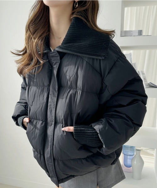 Ada. ダウンコート ダウンジャケット ビッグリブカラー ショート丈