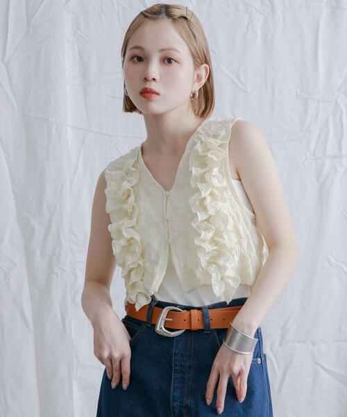 KBF（ケービーエフ） ベスト ジレ 2WAYフリルノースリーブトップス