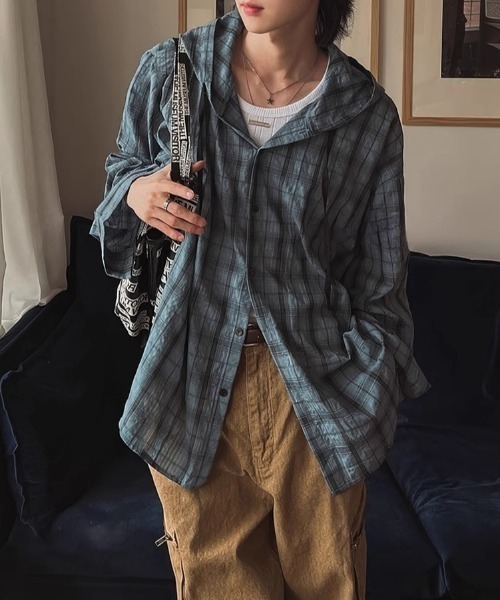 B.R.U パーカー フード付きチェックパーカー メンズ レディース