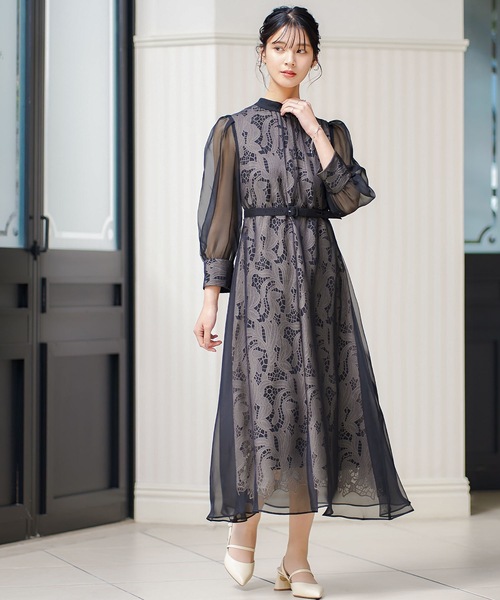 niana（ニアナ） ドレス ベルト付オーガンジー重ねレースワンピース