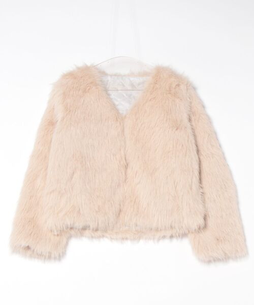 コート アウター ノーカラー ショート丈 フェイクファーコート