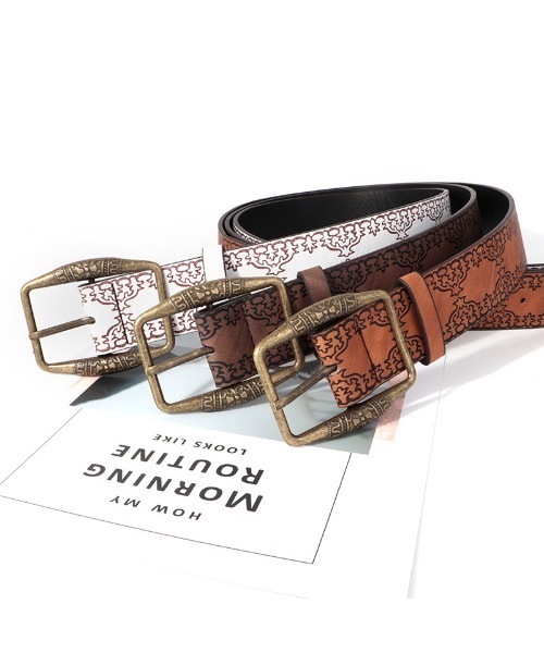 ベルト トレンドレトロエンボス加工レザーベルト レディース メンズ