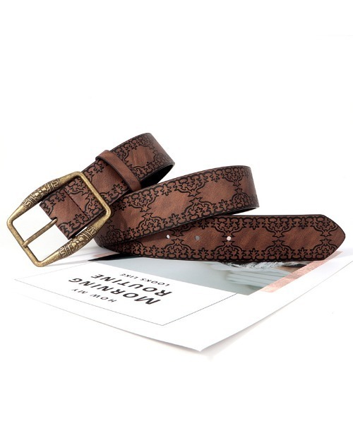 ベルト トレンドレトロエンボス加工レザーベルト レディース メンズ