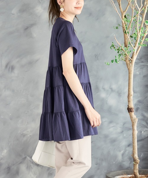 チュニック ティアードチュニック 半袖 チュニック丈トップス Tシャツ