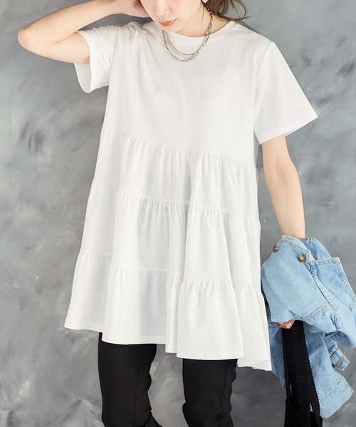 チュニック ティアードチュニック 半袖 チュニック丈トップス Tシャツ