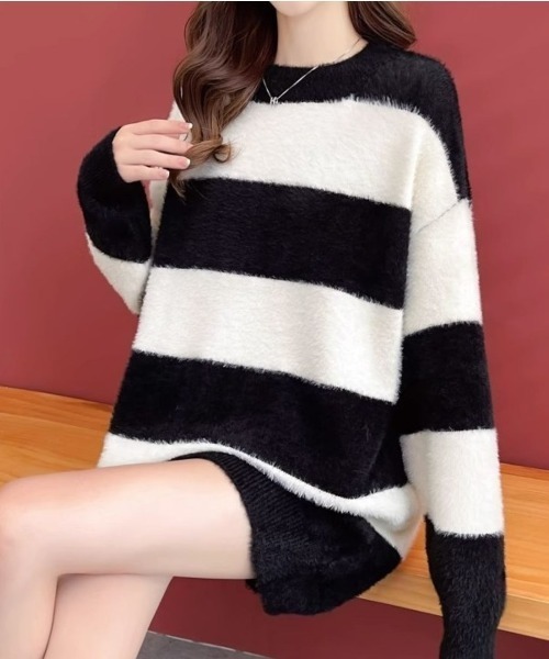 BOOさま専用】DEMYLEE ウール 太めボーダーニット 白黒 BOOさま専用