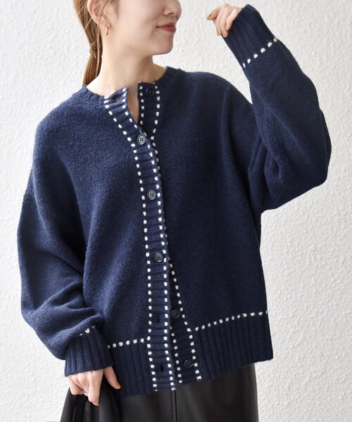 SHIPS any カーディガン any:「手洗い可能」ステッチ デザイン ルーズ
