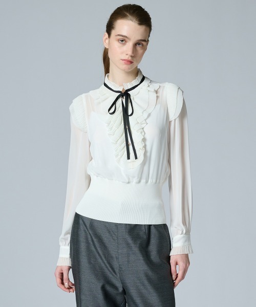 Sov. ブラウス シャツ ギャザーフリルデザインブラウス レディース