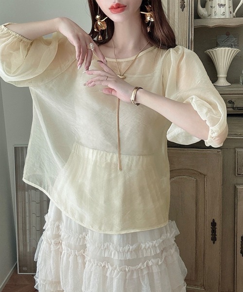 Meiru ブラウス シャツ シアーレイヤードトップス「キャミソールセット