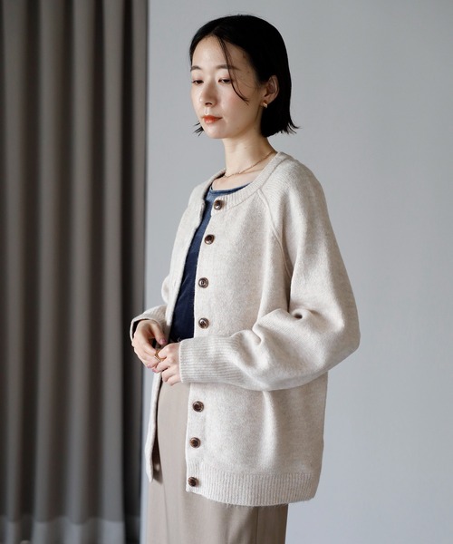 amini カーディガン 「2025 AW」もちもちニット ラグランスリーブ