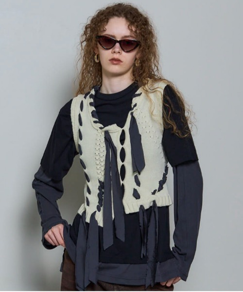 MAISON SPECIAL（メゾンスペシャル） ベスト ジレ Ribbon Stitch Knit