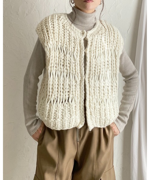 She's Closet ベスト ジレ ローゲージざっくり手編みハンドニット