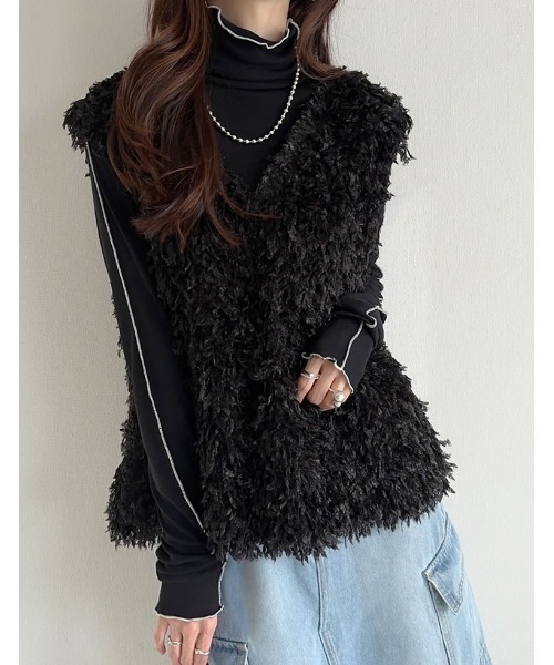 Re:EDIT（リエディ） ベスト ジレ 前後2WAYリボン付きフェザーベスト