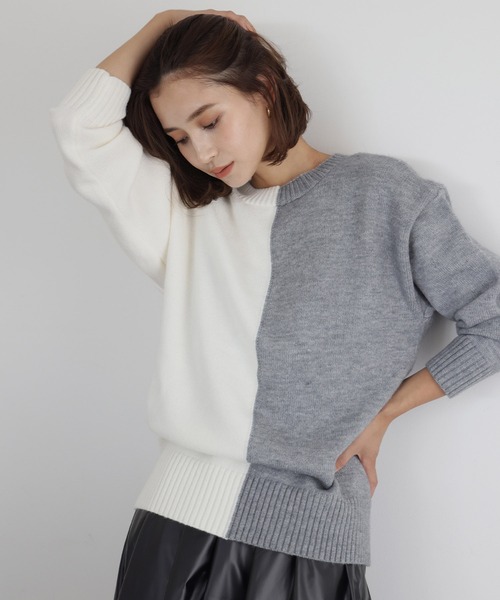 ELFRANK カーディガン 前後2WAYバイカラーニットカーディガン