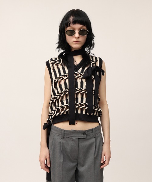 leinwande（ラインヴァンド） ベスト ジレ Braids Stripe Knitted Vest