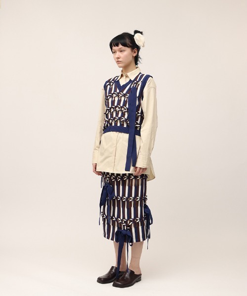 leinwande（ラインヴァンド） ベスト ジレ Braids Stripe Knitted Vest