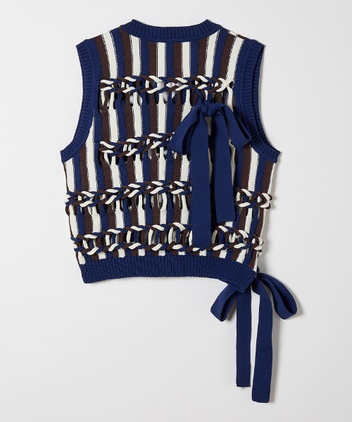 leinwande（ラインヴァンド） ベスト ジレ Braids Stripe Knitted Vest