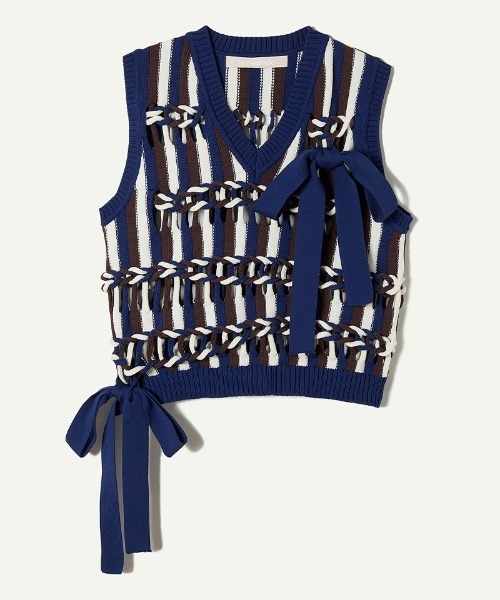 leinwande（ラインヴァンド） ベスト ジレ Braids Stripe Knitted Vest