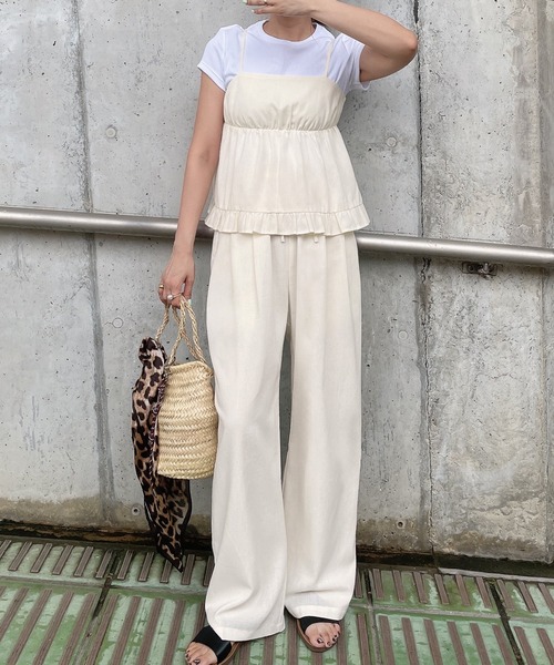 LAUIR（ラウアー） セットアップ リネン混フリルビスチェ+ワイドパンツ