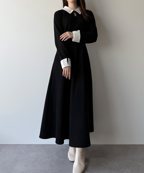 mipiarl ワンピース バイカラーコーデュロイフレアワンピース