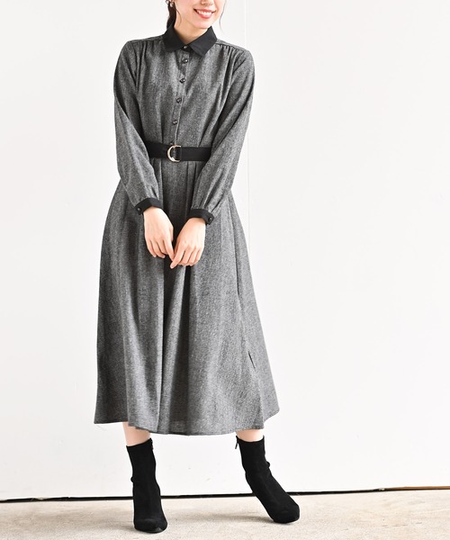 r・p・s（アールピーエス） ワンピース ベルト付きクレリックシャツ