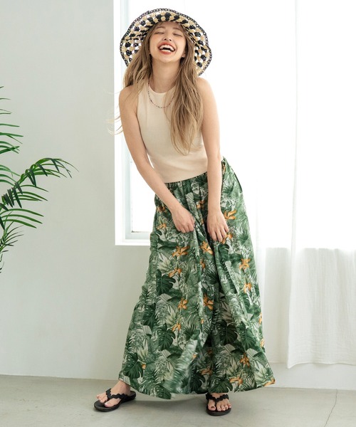 anap mimpi（アナップミンピ） スカート ボタニカル柄 レーヨン タック