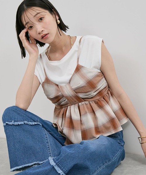 VIS（ビス） キャミソール オンブレチェックリボンビスチェ : ZOZOTOWN