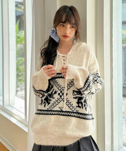 ニット セーター 「Good Riddance」フード付き ノルディック プル