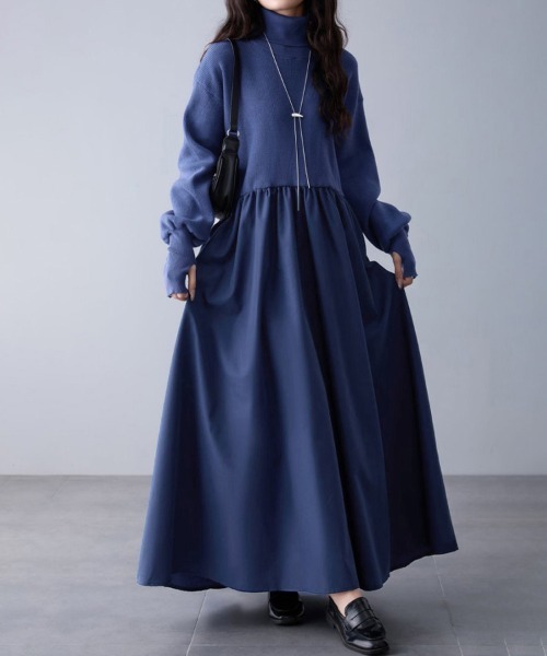 ワンピース ギャザー入りハイネックAラインワンピース : ZOZOTOWN