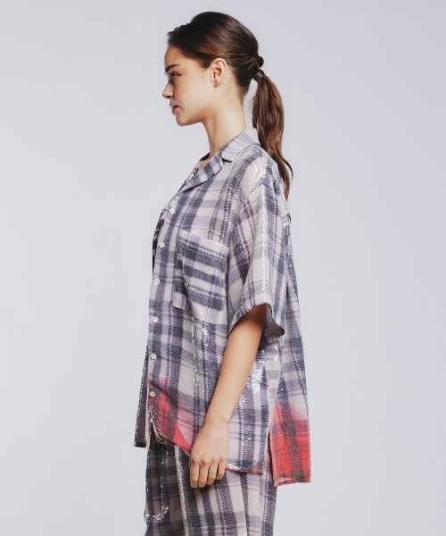 Sov. ブラウス シャツ スパンコールチェックシャツ レディース