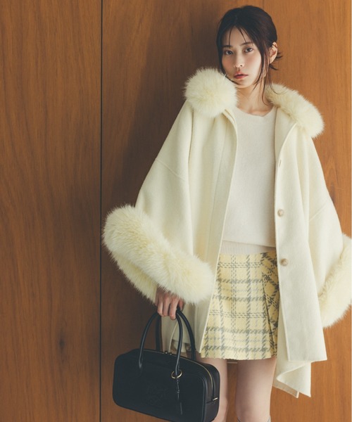 snidel アイボリー ノーカラーコートラビット ファー付き SNIDEL