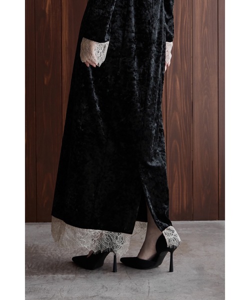 etoll.（エトル） ドレス クラッシュベロアランジェリー風ドレス