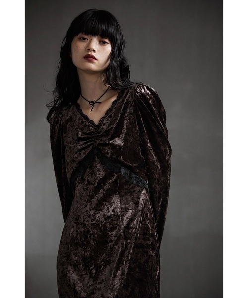 etoll.（エトル） ドレス クラッシュベロアランジェリー風ドレス