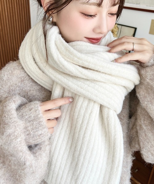 moment+ マフラー ストール 大判リブニットマフラー レディース