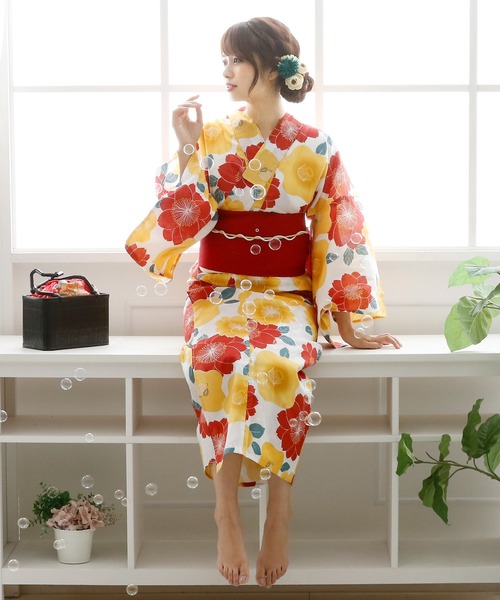 yulie 浴衣 ＼4種類から選べる大人3点セット／「レディース浴衣+半巾帯
