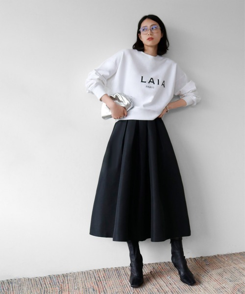 ELFRANK スカート グログランボックスタックフレアロングスカート