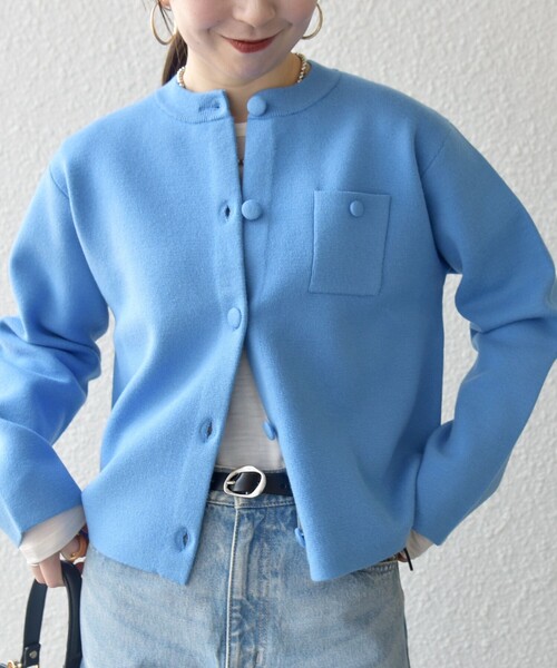 SHIPS any カーディガン any:「手洗い可能」ミラノリブ ノーカラー